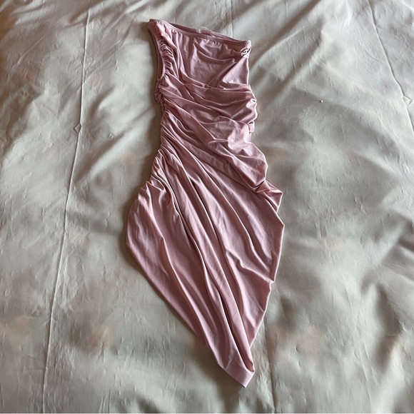 Norma Kamali - Baby Pink Blush One Shoulder Mini Dress Diana Gown Size S/36 - Picture 2 of 8